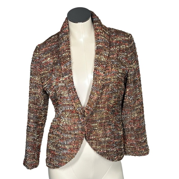 VINTAGE ETCETERA Brown Orange Speckled Tweed Blazer Jacket Women's Size 4 - Picture 1 of 16